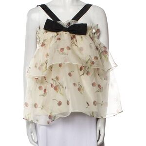 Rebecca Taylor nwot cherry print Chiffon Top with Black Bow